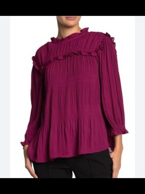 Ted Baker Airlie Magenta Pleated Ruffle Blouse